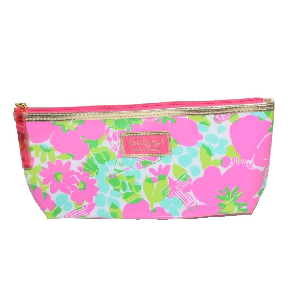 Lilly Pulitzer  Estee Lauder PVC Plastic Floral Pink Cosmetic‎ Makeup Bag
